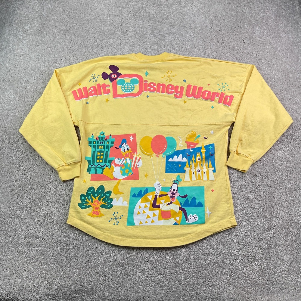Disney Spirit Jersey Shirt Women Small Yellow WDW Play In The Park Retro Logo